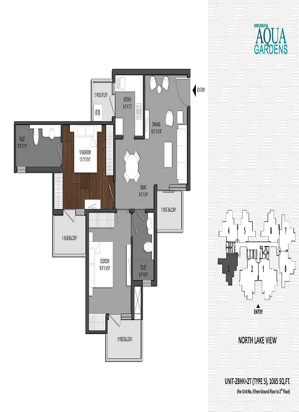 shri radha aqua garden floor plan 2bhk 2toilet 1065 sq.ft