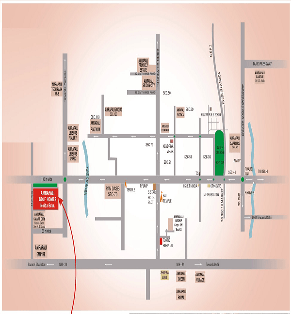 amrapali golf homes location map , amrapali golf homes 