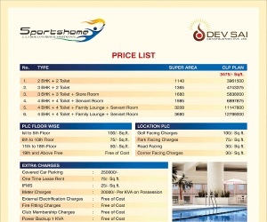 dev sai sports home price list , dev sai sports home