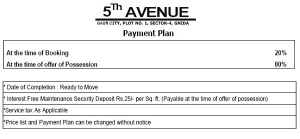 gaur city 5th avenue payment plan , gaur city 5th avenue