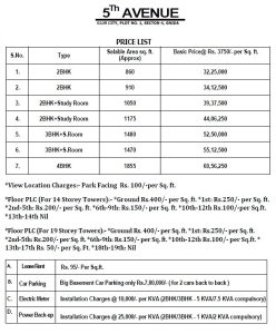 gaur city 5th avenue price list , gaur city 5th avenue