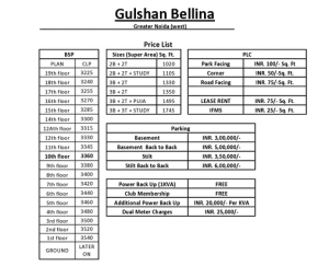 gulshan bellina price list , gulshan bellina
