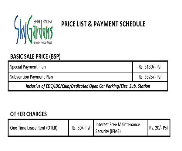 shri radha sky garden price list , shri radha sky garden