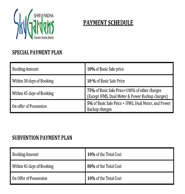 shri radha sky gardens payment plan , shri radha sky gardens 
