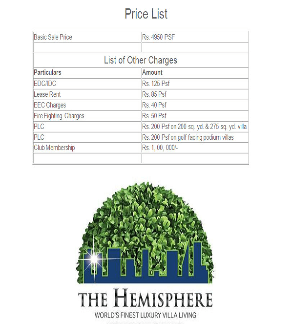 amrapali the hemisphare price list , amrapali the hemisphare