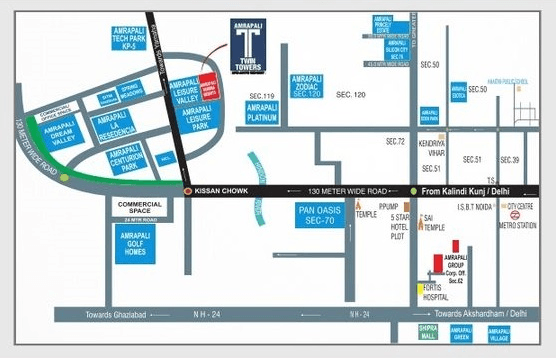 amrapali twin towers location map , amrapali twin towers