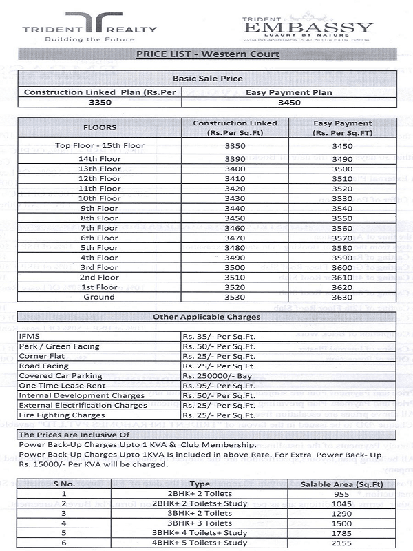trident embassy price list , trident embassy