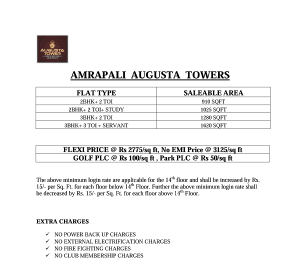 amrapali augusta tower price list , amrapali augusta tower