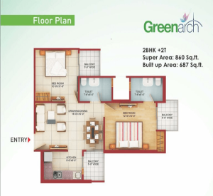 saviour-greenarch-floor-plan-2bhk-2toilet-860-sq-ft , saviour greenarch