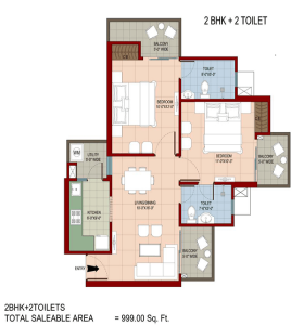 organic-golf-homes-floor-plan-2bhk-2toilet-990-sq-ft