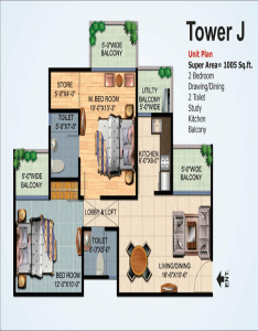 ajnara-homes-floor-plan-2bhk-2toilet-1005-sq-ft