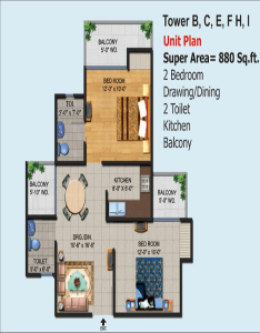 ajnara-homes-floor-plan-2bhk-2toilet-880-sq-ft