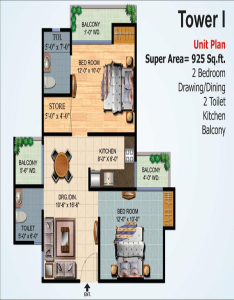 ajnara-homes-floor-plan-2bhk-2toilet-925-sq-ft