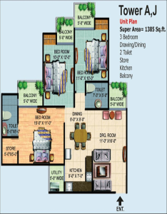 ajnara-homes-floor-plan-3bhk-2toilet-1385-sq-ft