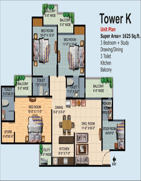 ajnara-homes-floor-plan-3bhk-3toilet-1625-sq-ft
