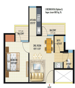 amrapali-dream-valley-floor-plan-1bhk-1toilet-585-sq-ft