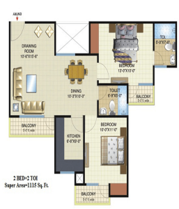 amrapali-dream-valley-floor-plan-2bhk-2toilet-1115-sq-ft