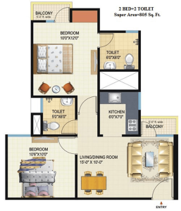 amrapali-dream-valley-floor-plan-2bhk-2toilet-585-sq-ft