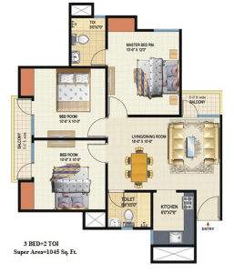 amrapali-dream-valley-floor-plan-3bhk-2toilet-1045-sq-ft
