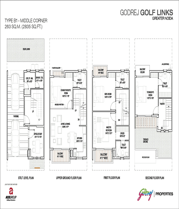 godrej golf links middle corner floor plan 2835 sq.ft