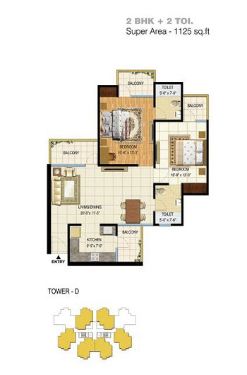 pigeon spring meadows floor plan 2bhk 2toilet 1125 sq.ft