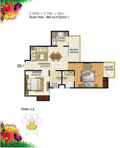 pigeon spring meadows floor plan 2bhk 2toilet 885 sq.ft