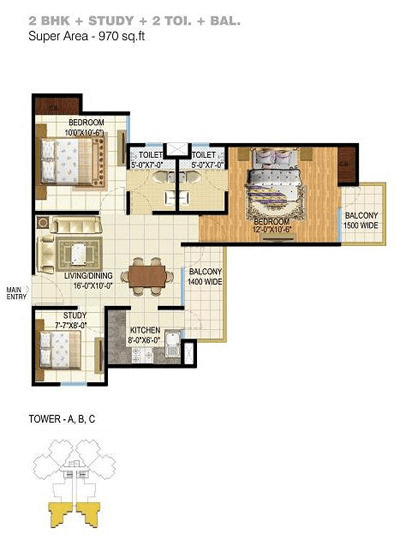 pigeon spring meadows floor plan 2bhk 2toilet 970 sq.ft