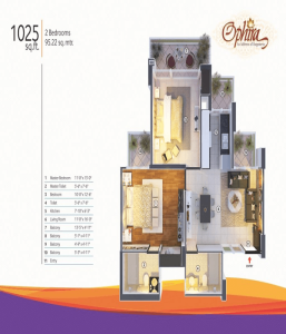 mangalya ophira floor plan 2bhk 2toilet 1025 sq.ft