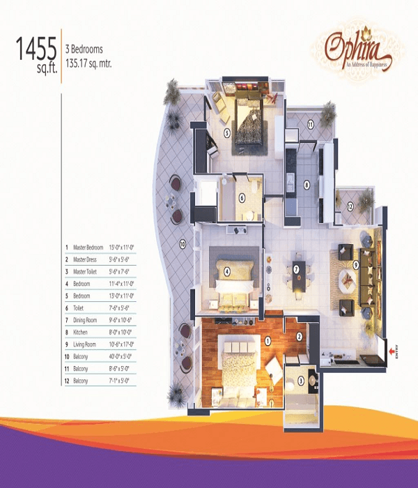 mangalya ophira floor plan 3bhk 2toilet 1455 sq.ft